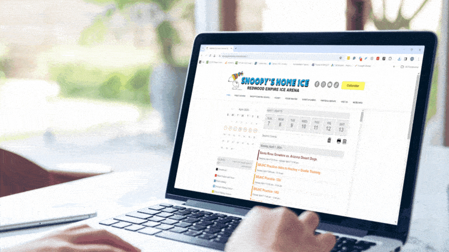 Animated, Snoopy's Home ice arena web-based digital signage featuring events calendar, Reach Media Network, 2025