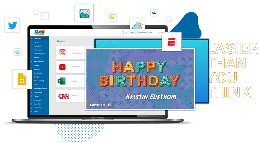 digital signage software apps - happy birthday message, Reach Media Network