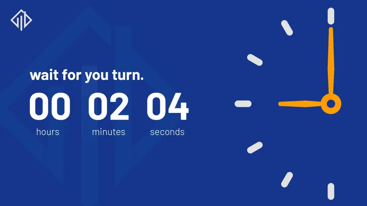 Digital signage screen from Reach Media Network displaying a wait time countdown timer.