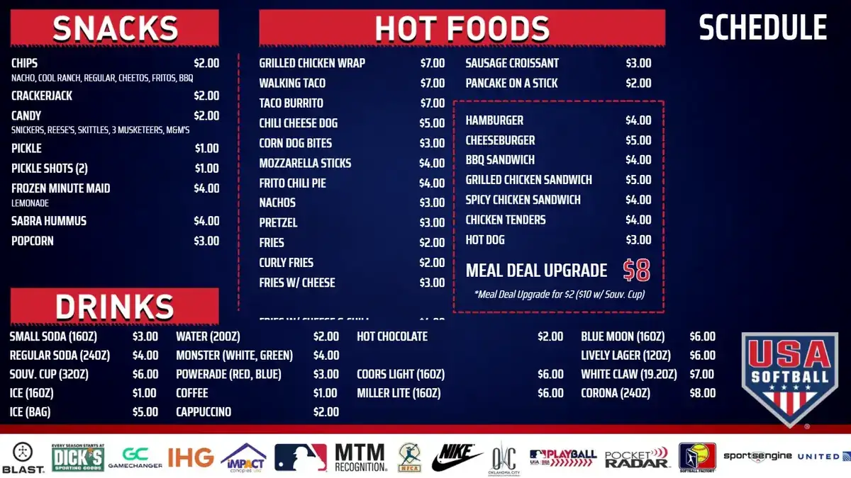 USA Softball digital signage menu boards from Reach Media Network