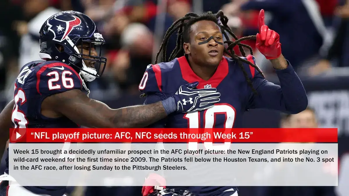Digital signage screen from Reach Media Network displaying sports news and image for AFC wild-card weekend.