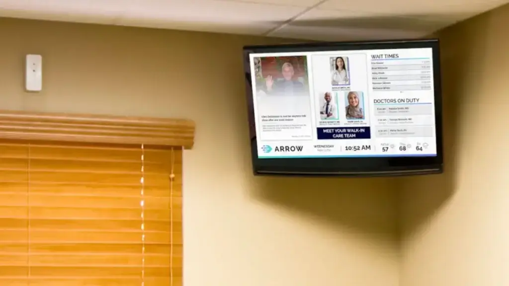 hospital waiting room digital signage screen, Reach Media Network, 2025