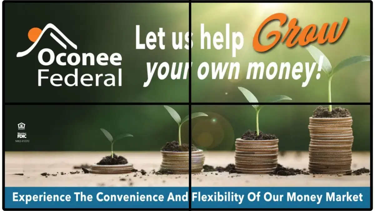 Oconee Federal digital signage video wall from Reach Media Network featuring announcements